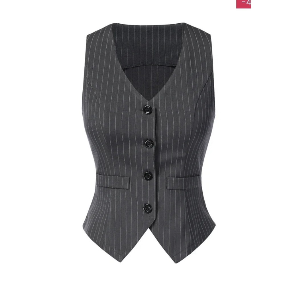 NWT Retro Stage XL Dark Gray 1960s Pinstripe V Neck Vest Academia Halloween NEW
